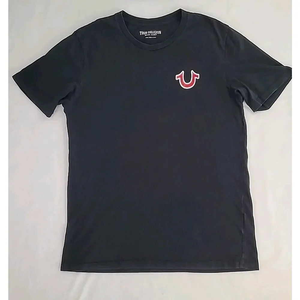 True Religion Y2K Buddha Guitar Logo Graphic Tee Men M Black Cotton Streetwear